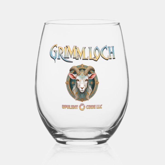 Grimmloch-Ziegen-Emblem Fantasy-RPG Weinglas Ohne Stiel (Vorderseite)