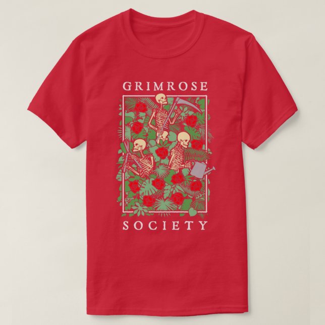 Grimrose Gartengesellschaft Funny Goth Skelett Gar T-Shirt (Design vorne)