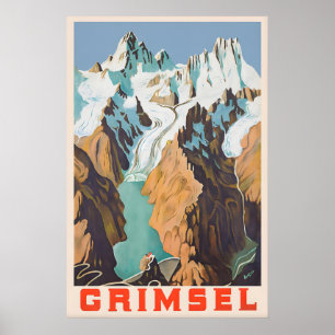 Grimsel Vintage Reiseposter Druck Schweizer Retro Poster