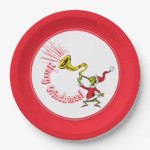 Grinch bläst das fröhliche Grinchmas-Horn Pappteller