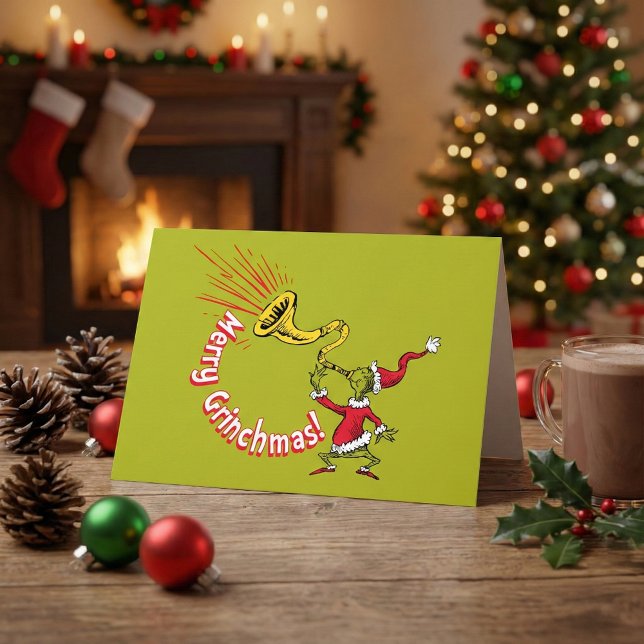 Grinch bläst das lustige Grinchmas-Horn Karte (Von Creator hochgeladen)