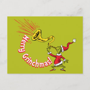 Grinch bläst das lustige Grinchmas-Horn Postkarte