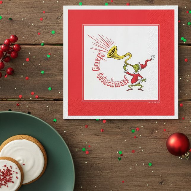 Grinch bläst das lustige Grinchmas-Horn Serviette (Von Creator hochgeladen)