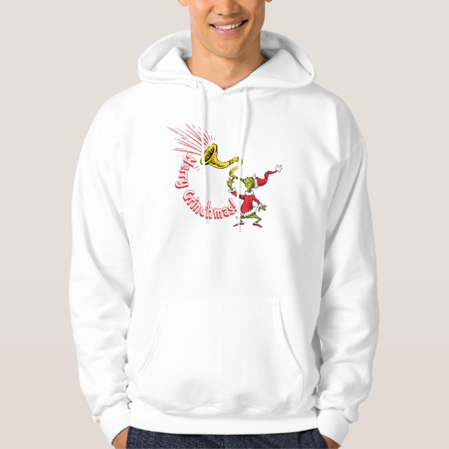 Grinch Blowing the Merry Grinchmas Horn Hoodie (Vorderseite)