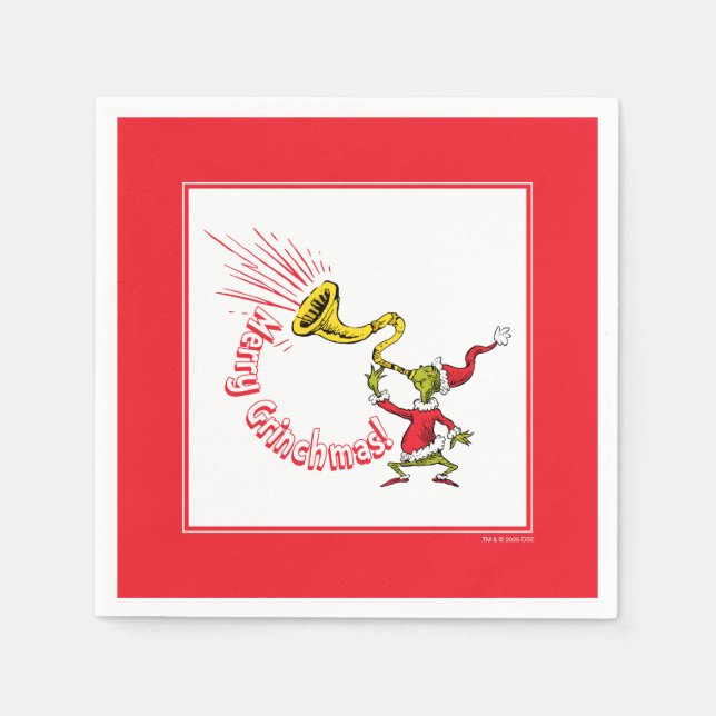 Grinch Blowing the Merry Grinchmas Horn Serviette (Vorderseite)