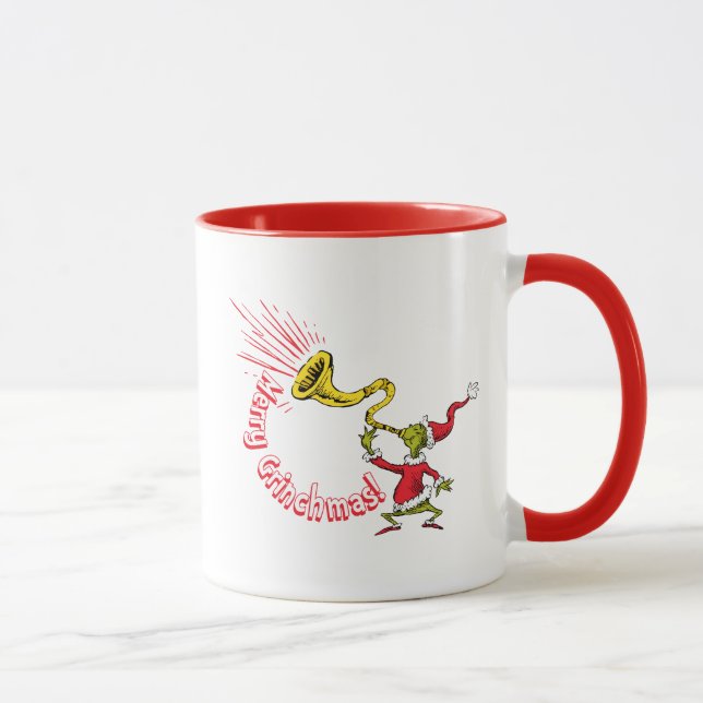 Grinch Blowing the Merry Grinchmas Horn Tasse (Rechts)