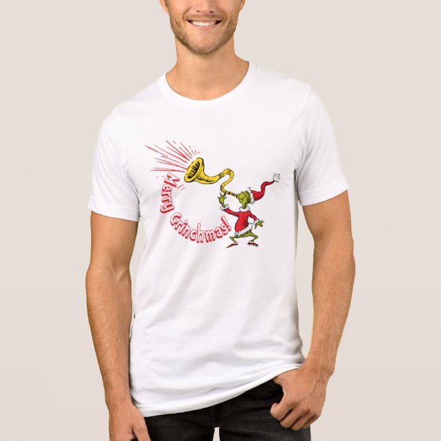 Grinch Blowing the Merry Grinchmas Horn Tri-Blend Shirt (Vorderseite)