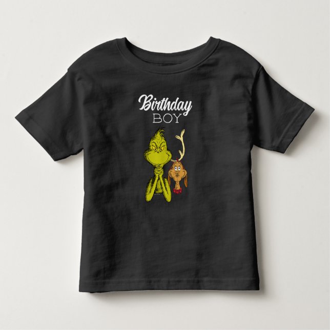 Grinch Chalkboard Birthday Boy Kleinkind T-shirt (Vorderseite)