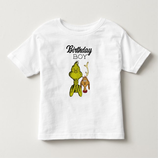 Grinch Chalkboard Birthday Boy Kleinkind T-shirt (Vorderseite)
