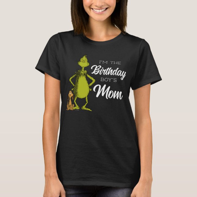 Grinch Chalkboard Birthday Boy's Mama T-Shirt (Vorderseite)