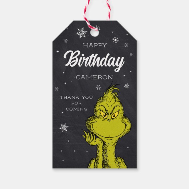 Grinch Chalkboard Birthday Gevor Geschenkanhänger (Vorderseite)