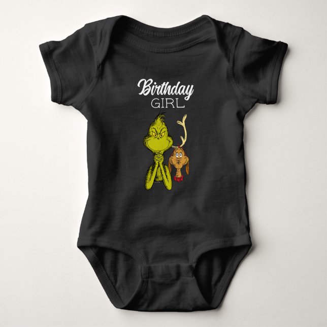 Grinch Chalkboard Birthday Girl Baby Strampler (Vorderseite)