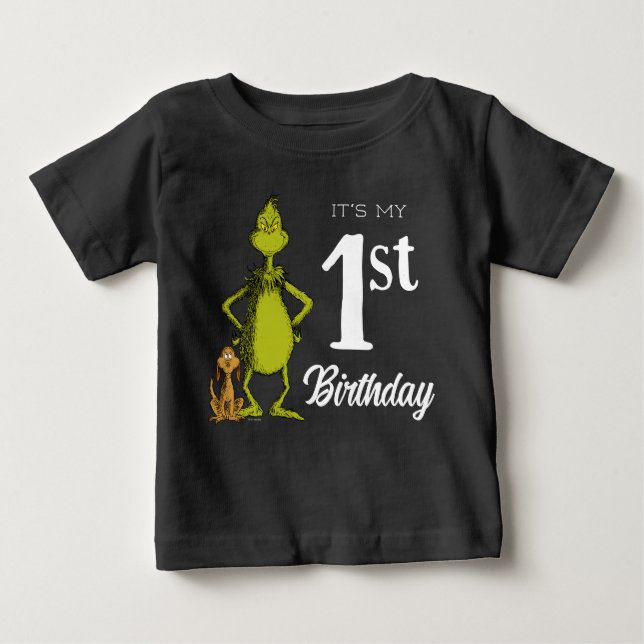 Grinch Chalkboard Erstes Geburtstag Baby T-shirt (Vorderseite)