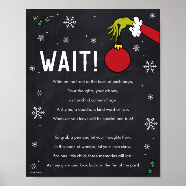 Grinch Chalkboard Gästebuch-Party-Zeichen Poster (Vorne)