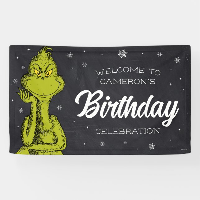 Grinch Chalkboard Geburtstag Banner (Horizontal)