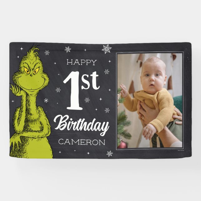 Grinch Chalkboard Geburtstag Banner (Horizontal)