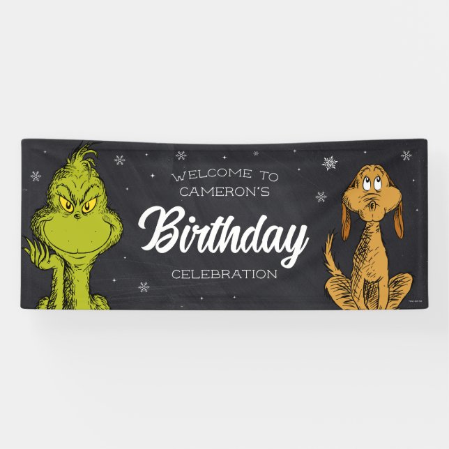 Grinch Chalkboard Geburtstag Banner (Horizontal)