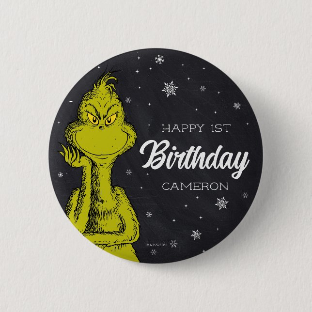 Grinch Chalkboard Geburtstag Button (Vorderseite)
