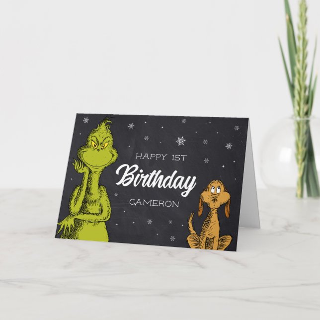 Grinch Chalkboard Geburtstag Karte (Vorderseite)