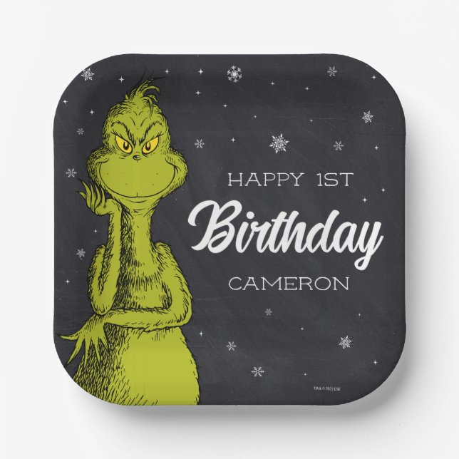 Grinch Chalkboard Geburtstag Pappteller (Vorderseite)