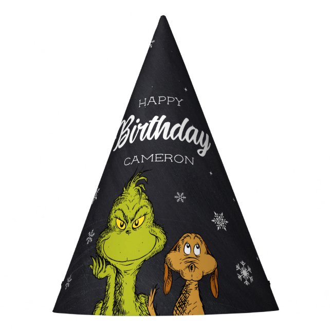 Grinch Chalkboard Geburtstag Partyhütchen (Vorderseite)