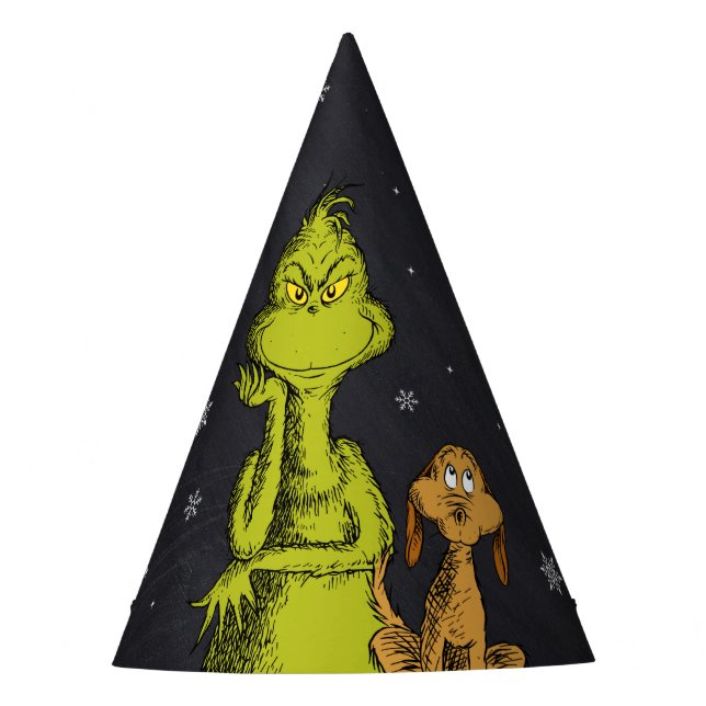 Grinch Chalkboard Geburtstag Partyhütchen (Vorderseite)