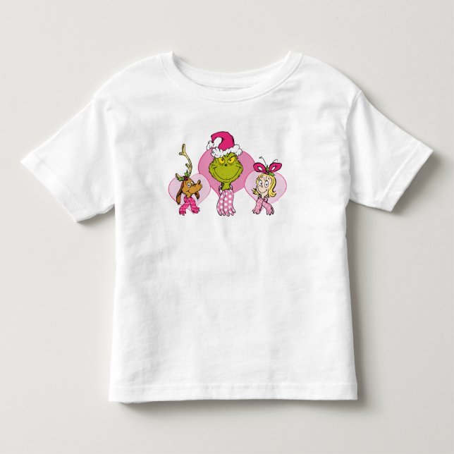 Grinch Crew in Pink Valentine's Portrait Kleinkind T-shirt (Vorderseite)