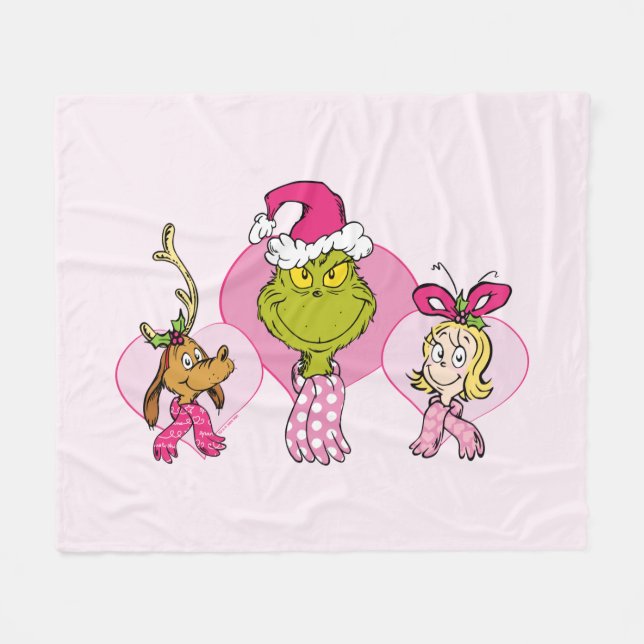 Grinch-Crew in rosa Valentinsporträt Fleecedecke (Vorderseite (Horizontal))
