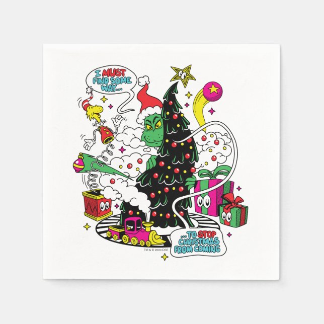 Grinch farbenfrohe Weihnachtsgrafik Serviette (Vorderseite)