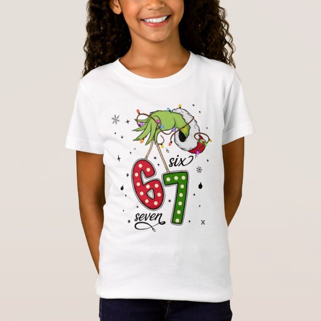Grinch Hand Six Seven 6-7 Meme Christmas T-Shirt (Vorderseite)