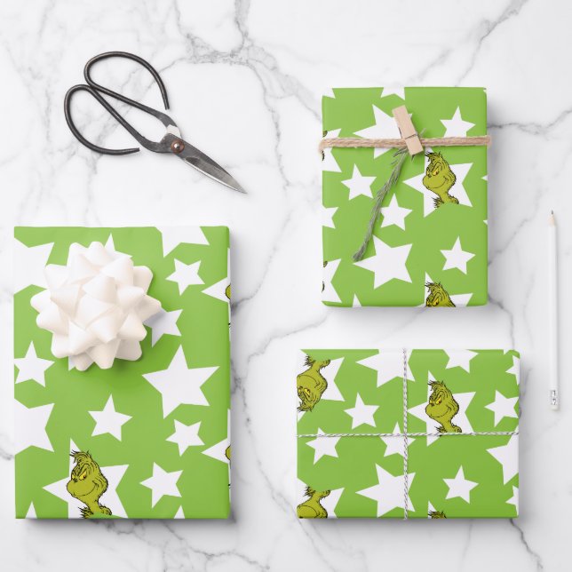 Grinch-Luaga-Sternenmuster Geschenkpapier Set (Vorderseite)