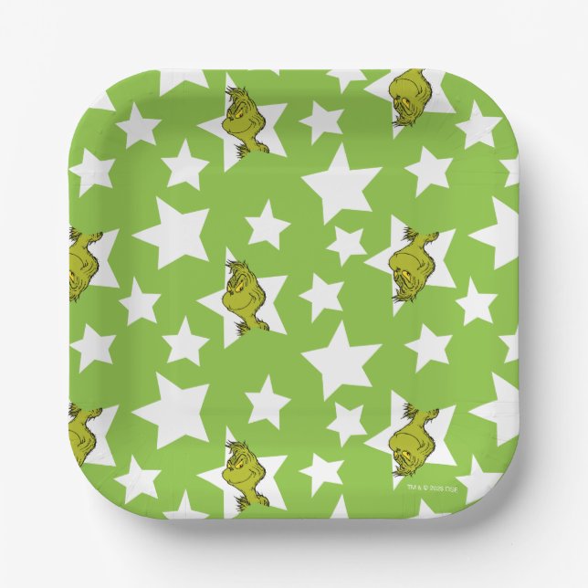 Grinch-Luaga-Sternenmuster Pappteller (Vorderseite)