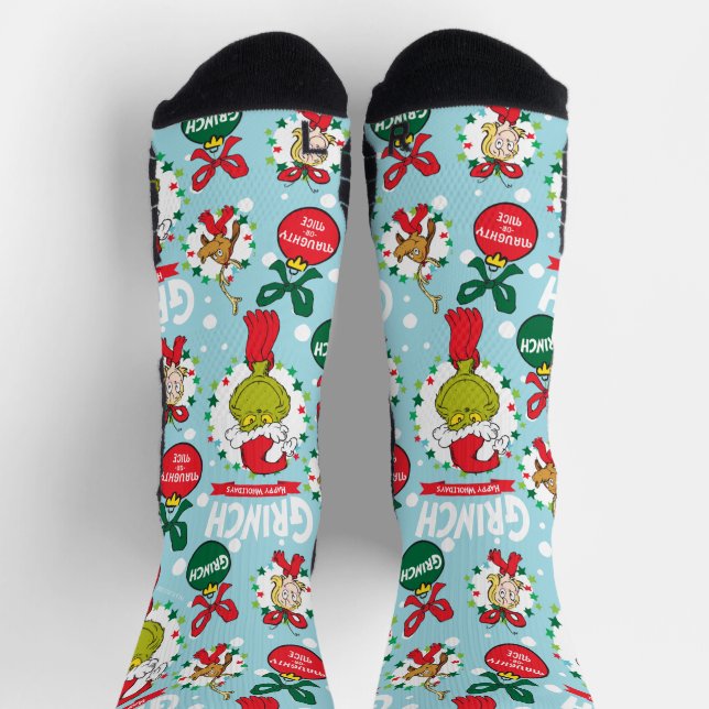 Grinch Merry Grinchmas blaues Muster Socken (Oben)