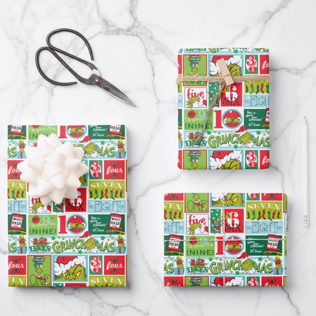 Grinch Merry Grinchmas Muster Geschenkpapier Set (Vorderseite)
