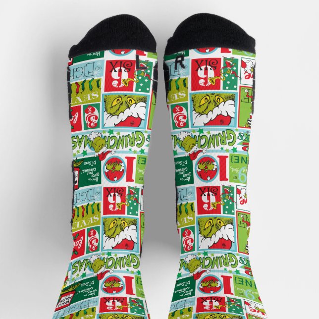 Grinch Merry Grinchmas Muster Socken (Oben)