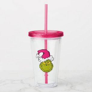 Grinch mit rosa Santa-Hut Acryltrinkbecher