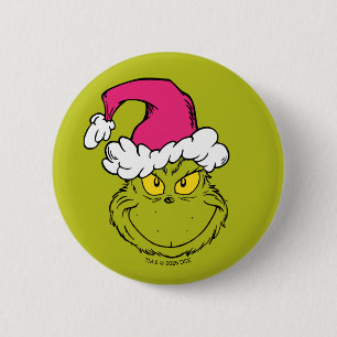 Grinch mit rosa Santa-Hut Button