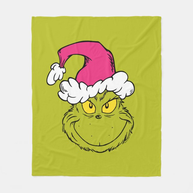 Grinch mit rosa Santa-Hut Fleecedecke (Vorderseite)