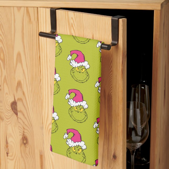 Grinch mit rosa Santa-Hut Geschirrtuch (Drittel gefaltet)
