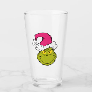 Grinch mit rosa Santa-Hut Glas