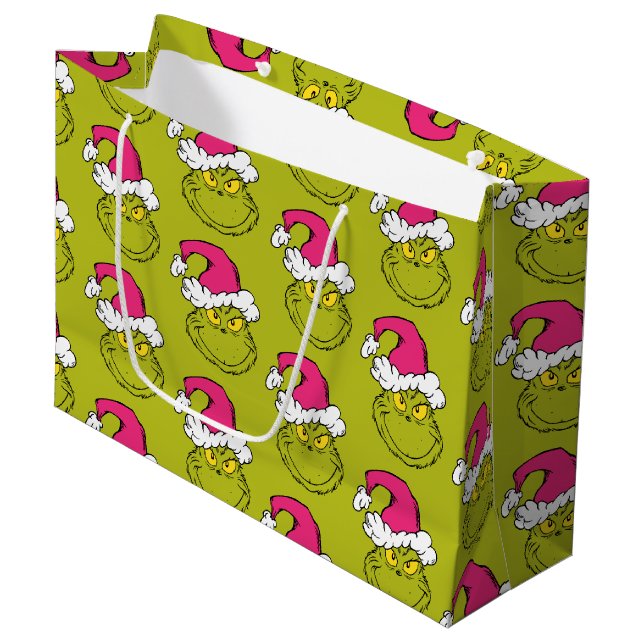 Grinch mit rosa Santa-Hut Große Geschenktüte (Vorderseite Schrägansicht)