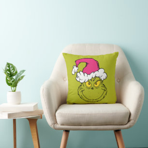 Grinch mit rosa Santa-Hut Kissen