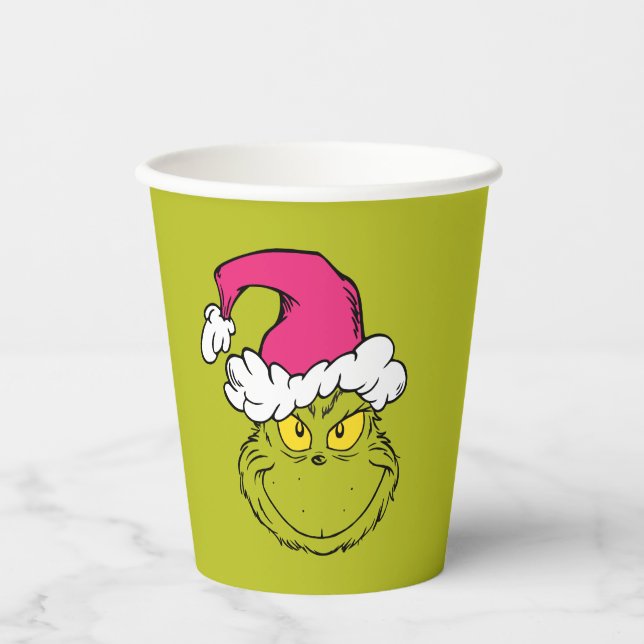 Grinch mit rosa Santa-Hut Pappbecher (Vorderseite)