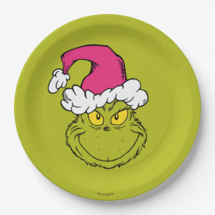 Grinch mit rosa Santa-Hut Pappteller