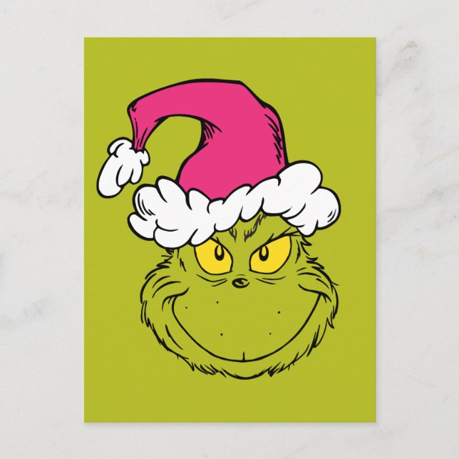 Grinch mit rosa Santa-Hut Postkarte (Vorderseite)