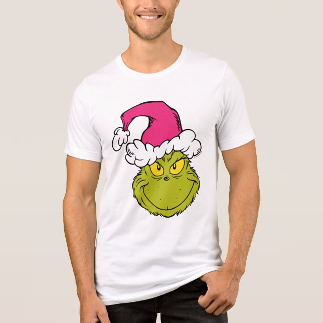 Grinch mit rosa Santa-Hut Tri-Blend Shirt (Vorderseite)