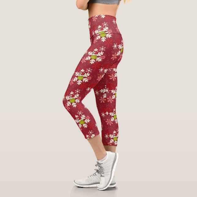 Grinch Red Snowflake Muster Capri Leggings (Links)