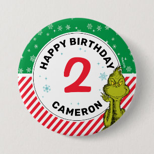 Grinch Rot und Grün Schneeflocke Geburtstag Button