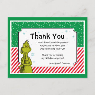 Grinch-Schneeflocken-Geburtstags-Dankeschön Feiertagspostkarte