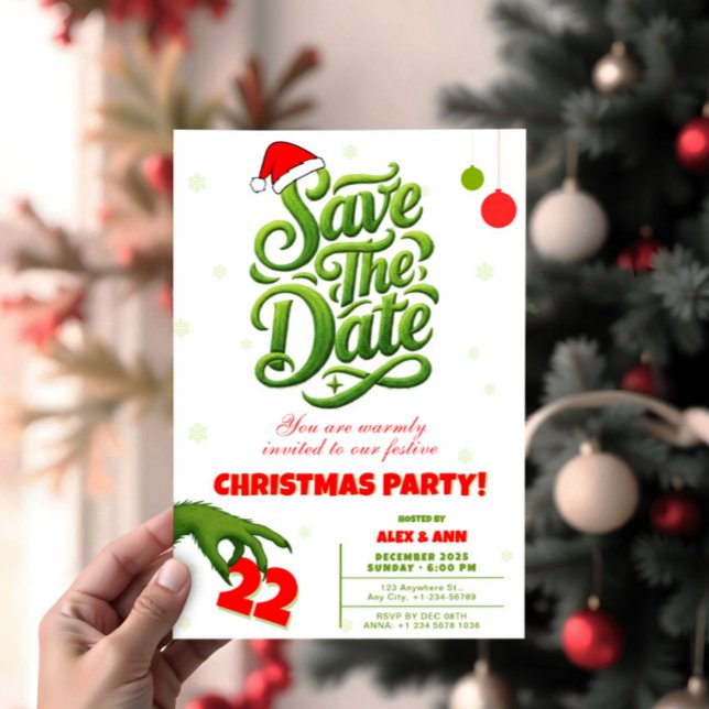 Grinch Style Christmas Party Save the Date Einladung (Grinch Style Christmas Party Save the Date Invitation, Funny Xmas invite)